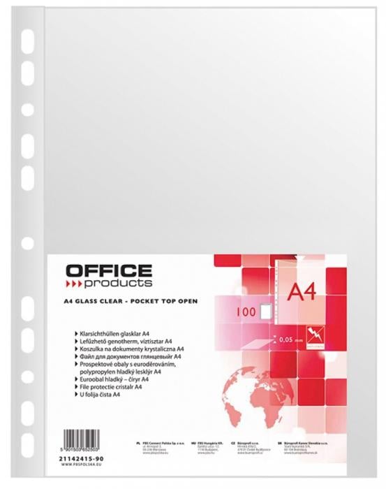 Folie protectie pentru documente A4, 50 microni, 100 folii/set, Office Products - cristal [1]
