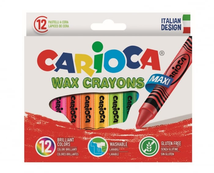 Creioane cerate, rotunde, lavabile, D-12mm, 12 culori/cutie, CARIOCA Wax Crayon Maxi [1]