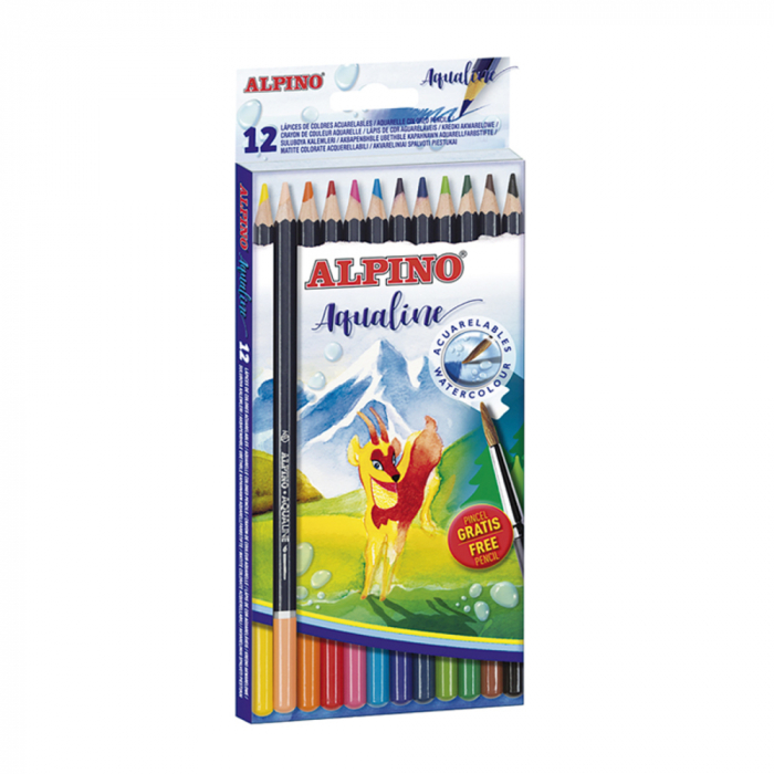 Creioane colorate acuarela, cutie carton, 12 culori/set, ALPINO Aqualine [1]