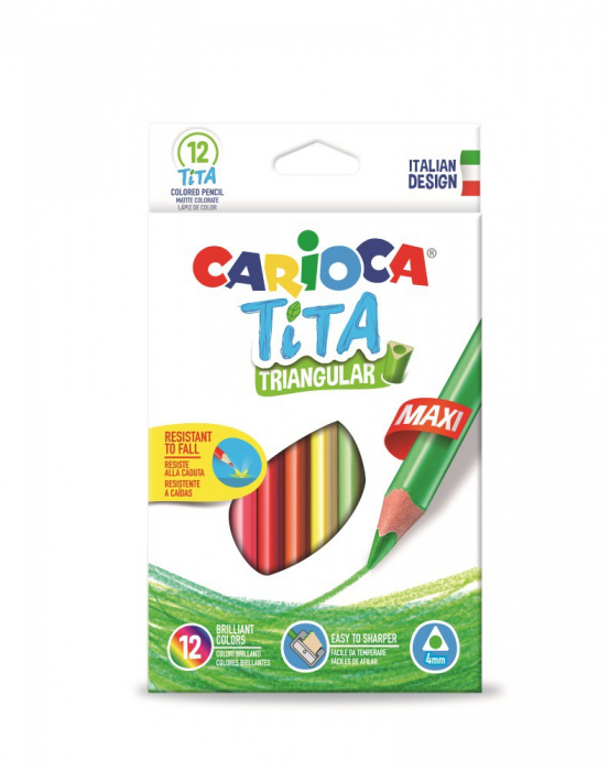 Creioane colorate CARIOCA Tita Maxi, hexagonale, flexibile, 12 culori/cutie [1]
