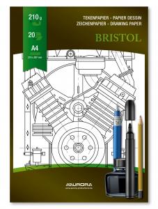 Bloc desen A4, 20 file - 210g/mp, pentru schite creion/marker, AURORA Bristol [0]