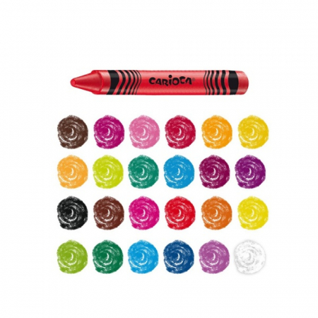 Creioane cerate, rotunde, lavabile, D- 8mm, 24 culori/cutie, CARIOCA Wax Crayons [1]