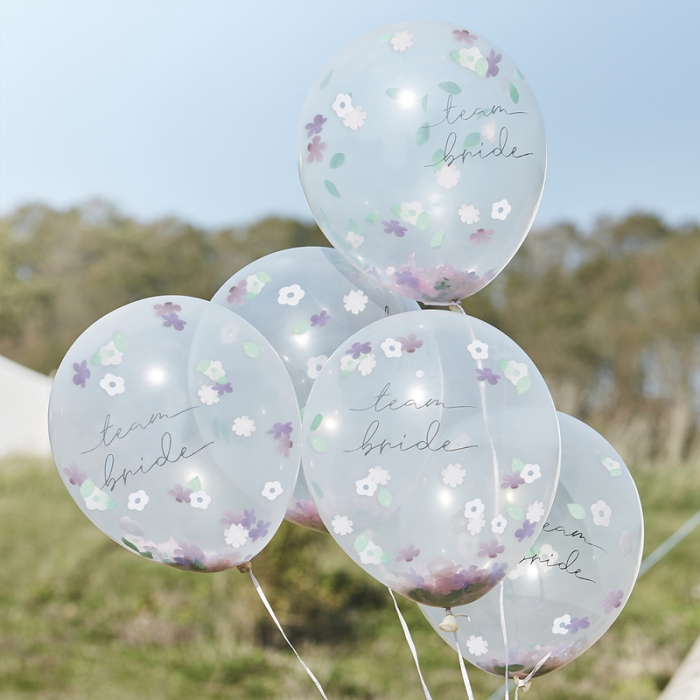 Set 5 Baloane cu confetti florale Team Bride - 30 cm [2]
