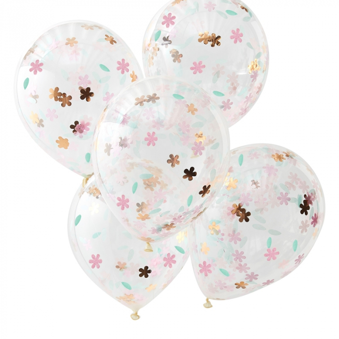 Set 5 Baloane cu confetti florale multicolor - 30 cm [1]