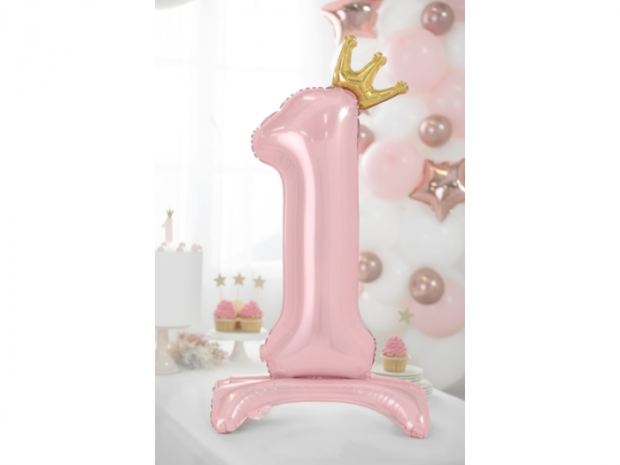Balon Folie cu Suport Cifra 1, roz, 84 cm [2]