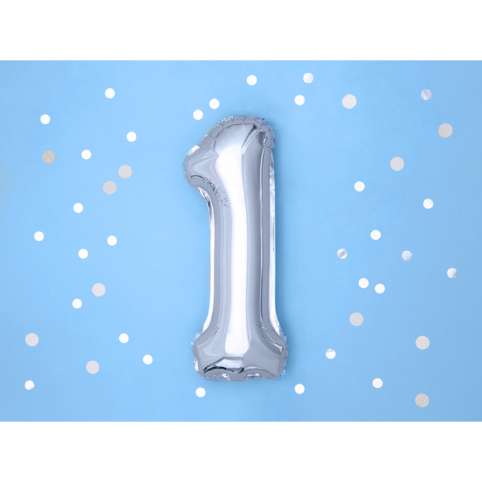 Balon Folie Cifra 1 Argintiu, 35 cm [2]