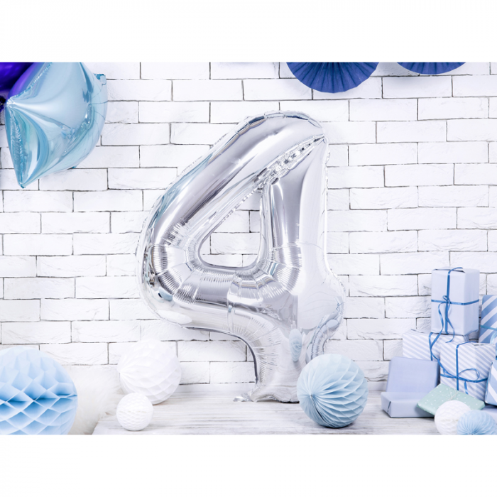 Balon Folie Cifra 4 Argintiu, 86 cm [2]