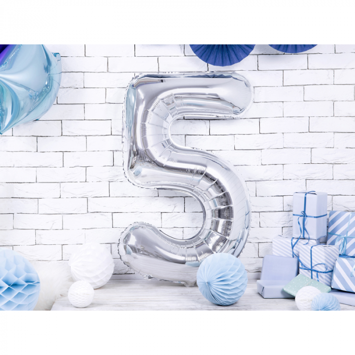 Balon Folie Cifra 5 Argintiu, 86 cm [2]