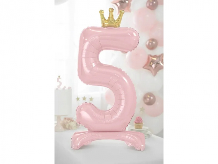 Balon Folie cu Suport Cifra 5, roz, 84 cm [2]