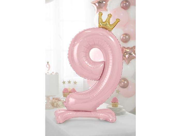 Balon Folie cu Suport Cifra 9, roz, 84 cm [2]