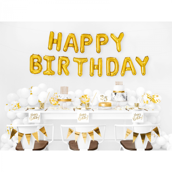 Baloane Folie Happy Birthday Auriu - 340x35 cm [2]