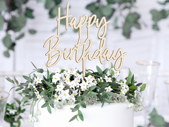 Decoratiune Prajitura Lemn Happy Birthday [2]