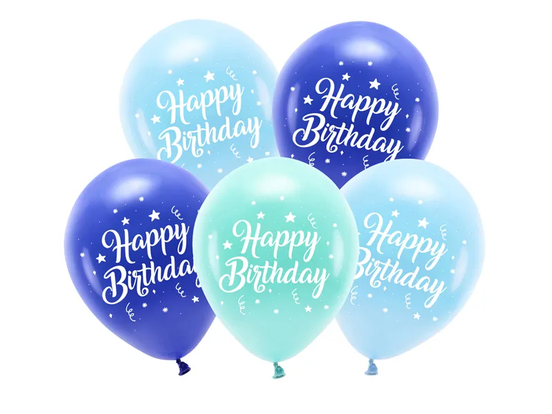 Set 5 Baloane Happy Birthday, albastru, mix, 26 cm [1]