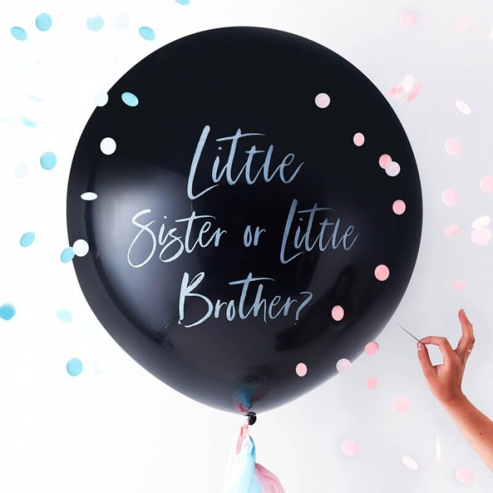 Balon cu Confetti Gender Reveal Little Sister or Little Brother, 90 cm [2]