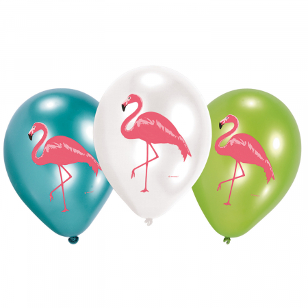 Petrecere Tropicala - Set 6 Baloane Latex Flamingo - 27.5 cm