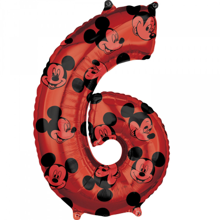 Petrecere Mickey Mouse - Balon Folie Cifra 6 Rosu, Mickey Mouse Forever - 66 cm