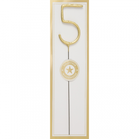 Lumanare Scanteietoare Cifra 5, Auriu, 19.5 cm [0]