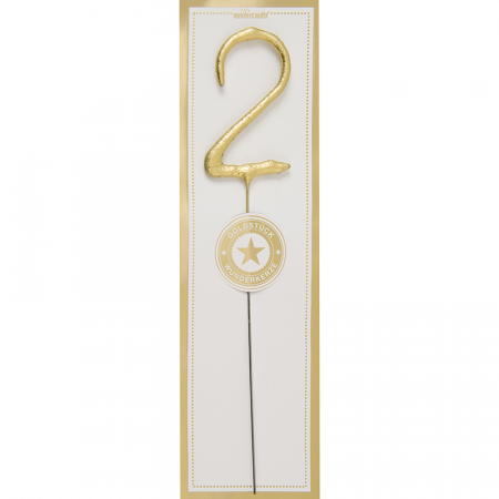Lumanare Scanteietoare Cifra 2, Auriu, 19.5 cm [0]