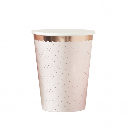 Pastel Party - Set 8 Pahare Roz cu Buline rose gold, 266 ml