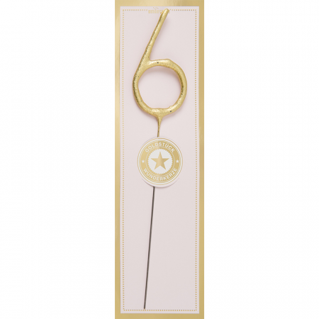 Lumanari - Lumanare Scanteietoare Cifra 6, Auriu, 19.5 cm