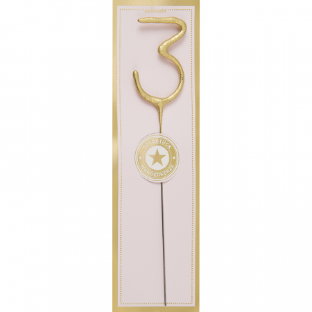 Lumanare Scanteietoare Cifra 3, Auriu, 19.5 cm [0]