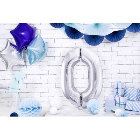 Balon Folie Cifra 0 Argintiu, 86 cm [2]