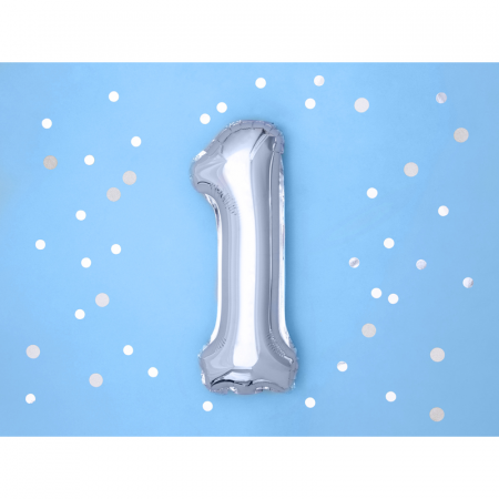 Balon Folie Cifra 1 Argintiu, 35 cm [1]