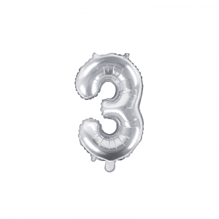 Anul Nou - Balon Folie Cifra 3 Argintiu, 35 cm
