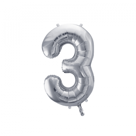 Anul Nou - Balon Folie Cifra 3 Argintiu, 86 cm