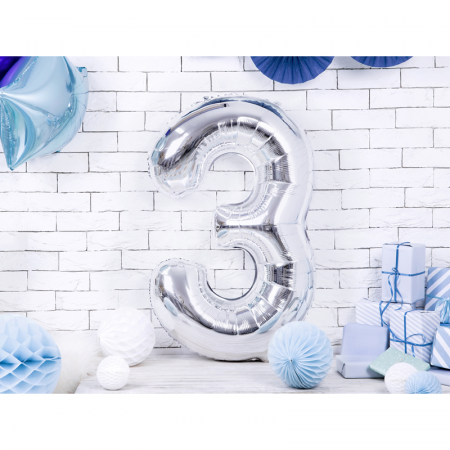 Balon Folie Cifra 3 Argintiu, 86 cm [1]