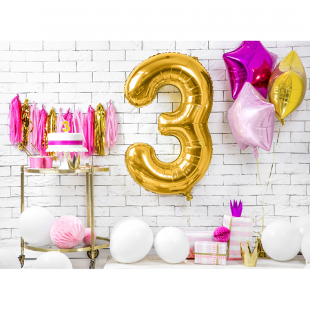 Balon Folie Cifra 3 Auriu, 86 cm [2]