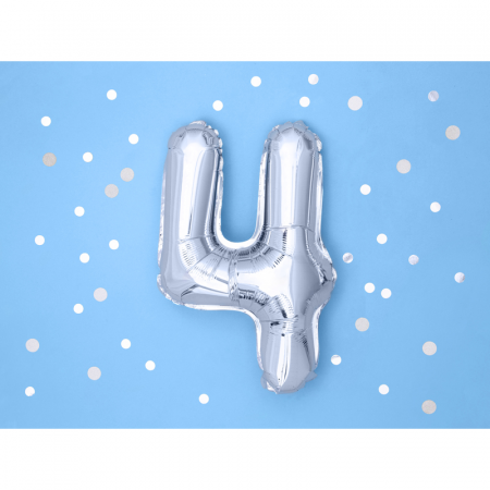 Balon Folie Cifra 4 Argintiu, 35 cm [1]