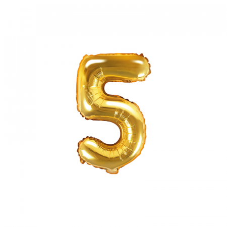 Petrecere 50 ani - Balon Folie Cifra 5 Auriu, 35 cm