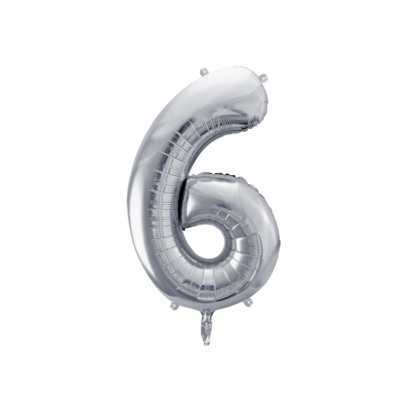 Baloane Cifra - Balon Folie Cifra 6 Argintiu, 86 cm