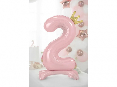 Balon Folie cu Suport Cifra 2, roz, 84 cm [1]