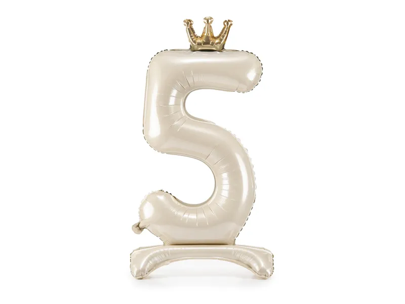 Baloane Cifra - Balon Folie cu Suport Cifra 5, 84 cm, Crem