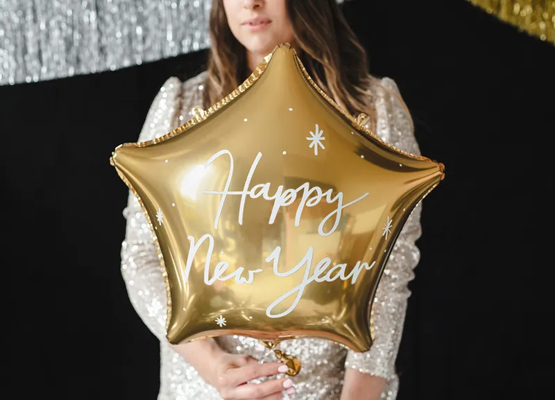 Balon Folie Stea Happy New Year Auriu - 50 cm [1]
