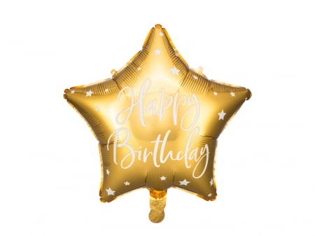 Petrecere Majorat - Balon Folie Stea Happy Birthday, Auriu - 40 cm