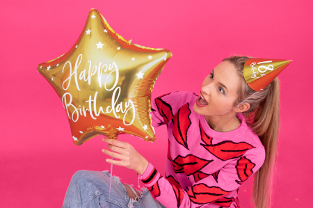 Balon Folie Stea Happy Birthday, Auriu - 40 cm [1]