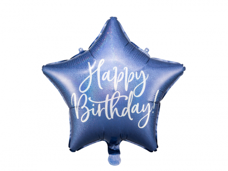 Balon Folie Stea Happy Birthday, Albastru - 40 cm