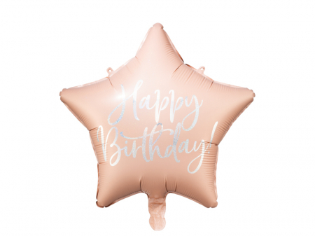Pastel Party - Balon Folie Stea Happy Birthday, Roz Pal - 40 cm