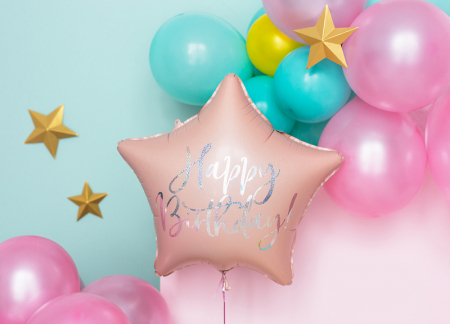 Balon Folie Stea Happy Birthday, Roz Pal - 40 cm [1]