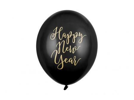 Set 6 Baloane Happy New Year, negru