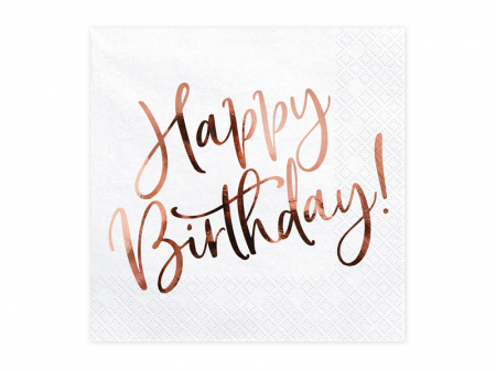 Petreceri Aniversare - Set 20 Servetele Happy Birthday Rose - Gold