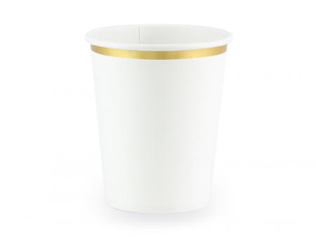 Botez - Set 6 Pahare Albe cu Bordura Aurie, 260 ml