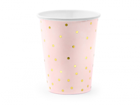 Botez - Set 6 Pahare Roz cu Buline Aurii, 220 ml