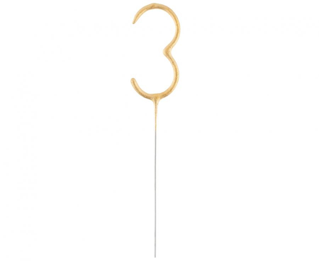 Lumanare Scanteietoare Cifra 3, Auriu, 17 cm [0]