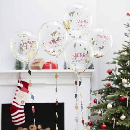 Set 5 Baloane Confetti Merry Christmas, 30 cm [1]