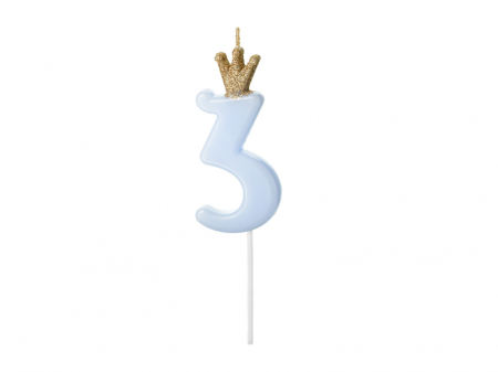 Petrecere 30 ani - Lumanare Cifra 3, albastru, 9.5 cm