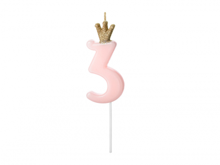 Lumanare Cifra 3, roz, 9.5 cm [0]